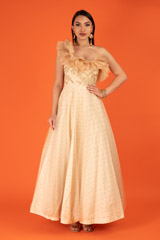 One Shoulder Ruffled Embroidered Gown