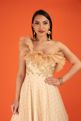 One Shoulder Ruffled Embroidered GownDSC03027