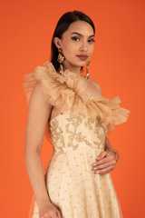 One Shoulder Ruffled Embroidered GownDSC03031