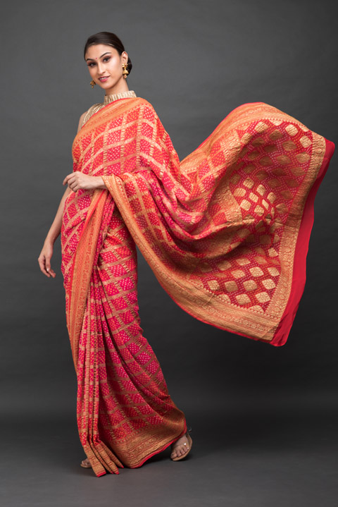 Red Bhandhani Saree