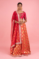 Pink And Orange Banarasi LehengaDSC03161