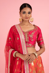 Pink And Orange Banarasi LehengaDSC03162