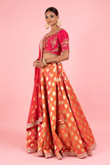 Pink And Orange Banarasi LehengaDSC03168