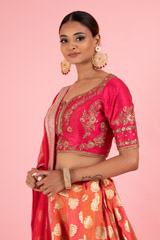 Pink And Orange Banarasi LehengaDSC03169