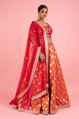 Pink And Orange Banarasi LehengaDSC03170