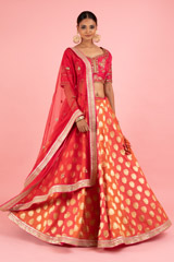 Pink And Orange Banarasi Lehenga