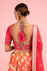 Pink And Orange Banarasi LehengaDSC03173