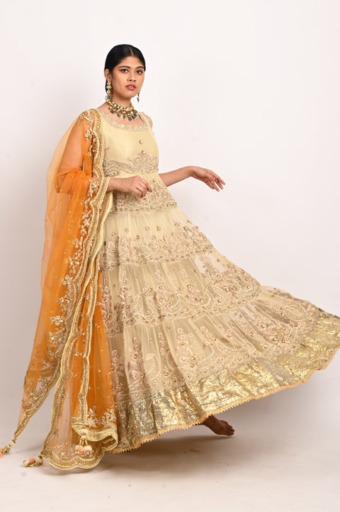Beige Embellished Anarkali Set