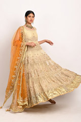 Beige Embellished Anarkali Set