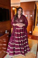 Maroon Sequin Tiered Lehenga