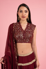 Maroon Sequin Tiered LehengaDSC03138