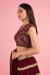 Maroon Sequin Tiered LehengaDSC03141