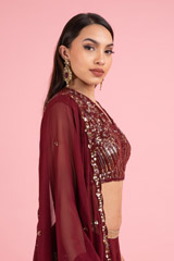 Maroon Sequin Tiered LehengaDSC03144