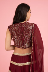 Maroon Sequin Tiered LehengaDSC03148