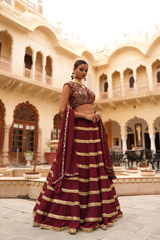 Maroon Sequin Tiered LehengaDSC04316