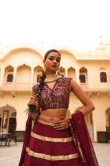 Maroon Sequin Tiered LehengaDSC04335