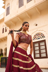 Maroon Sequin Tiered LehengaDSC04339