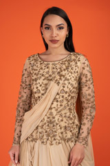 Beige Gold Embroidered Gown Flare GownDSC02852