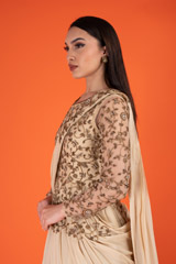 Beige Gold Embroidered Gown Flare GownDSC02853