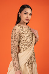 Beige Gold Embroidered Gown Flare GownDSC02856