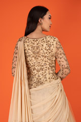 Beige Gold Embroidered Gown Flare GownDSC02858