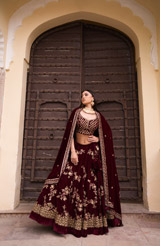 Maroon Velvet LehengaDSC05733