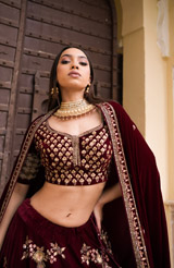 Maroon Velvet LehengaDSC05737