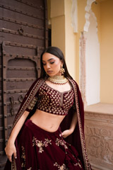 Maroon Velvet LehengaDSC05740