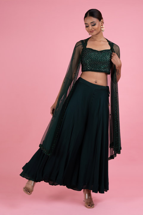 Green Georgette Sharara Set