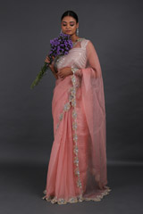 Embroidered Sareee With Sleeveless Embroidered Blouse