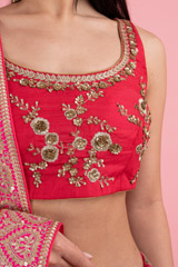 Red And Pink Panelled Banarsi LehengaDSC02952