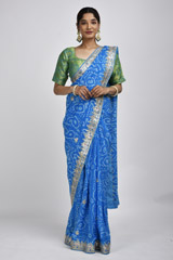 Blue Bandhej Gota Work Saree_DSC3532
