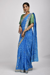 Blue Bandhej Gota Work Saree_DSC3538