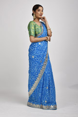 Blue Bandhej Gota Work Saree_DSC3542