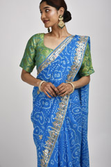 Blue Bandhej Gota Work Saree_DSC3547