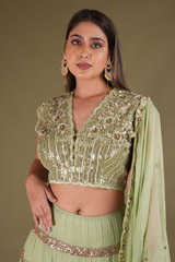 Green Shimmered Tiered LehengaDSC02756