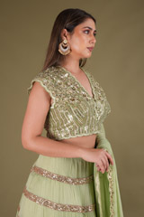 Green Shimmered Tiered LehengaDSC02757