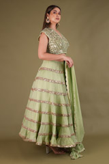 Green Shimmered Tiered LehengaDSC02759