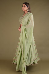 Green Shimmered Tiered LehengaDSC02760