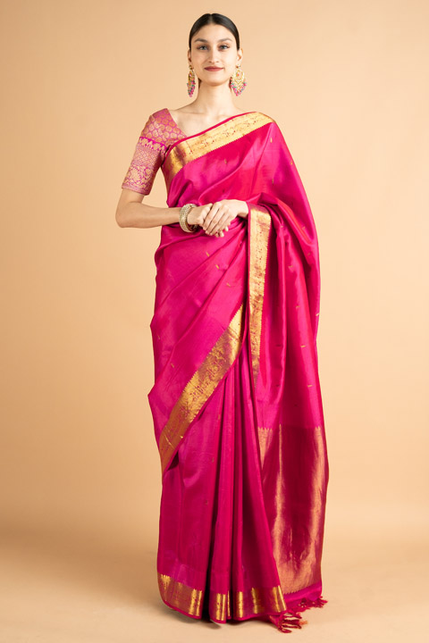 Pink Silver Silk Saree