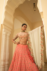 Coral Mysore Silk Lehenga