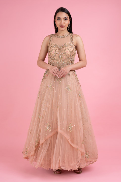Nude Peach Flared Gown