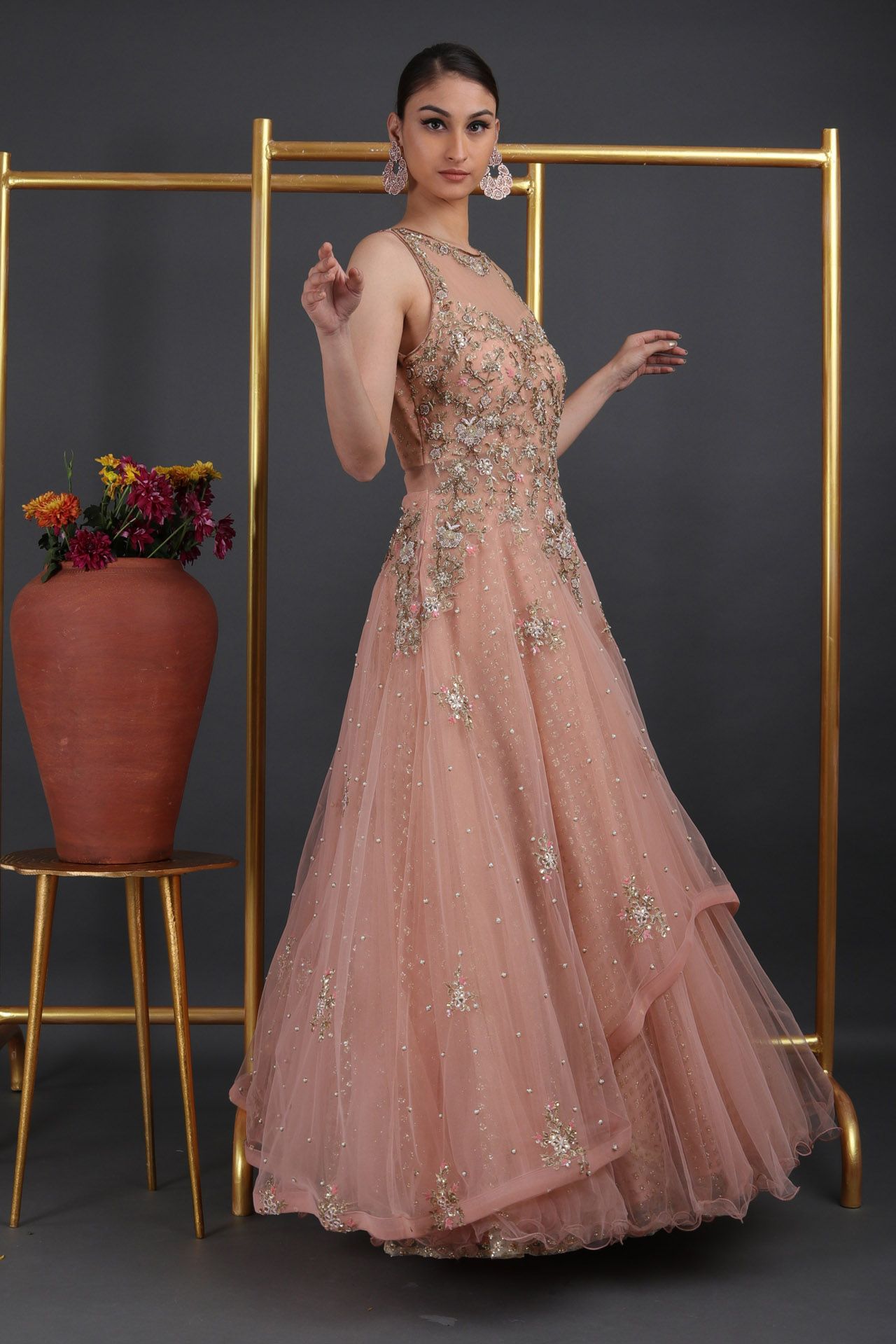 NUDE PEACH FLARED GOWN