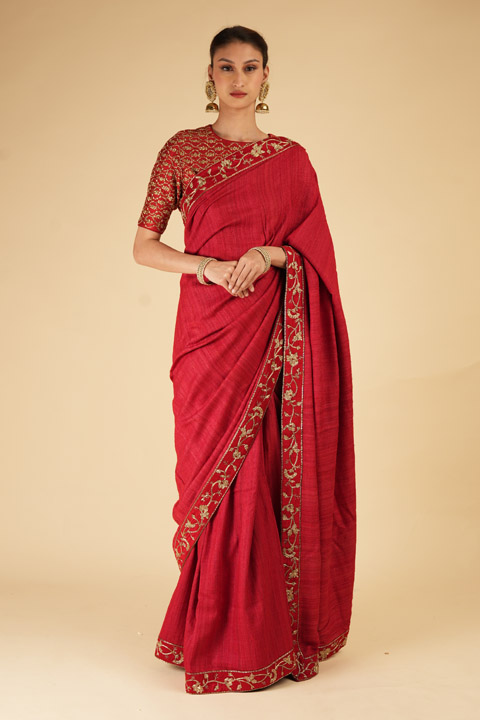 Red Border Saree