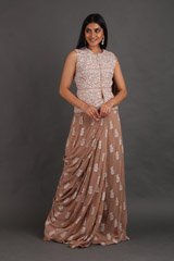 Beige Ambi Print Top Bottom Set
