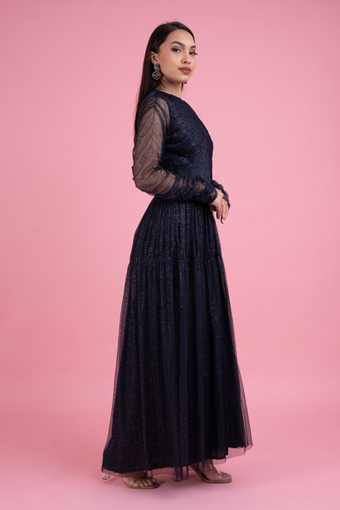 Split Neck Pleated GownDSC02934