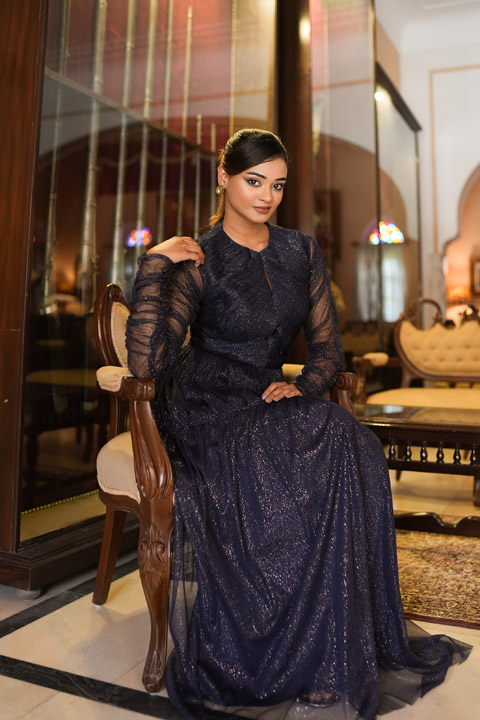 Split Neck Pleated Gown