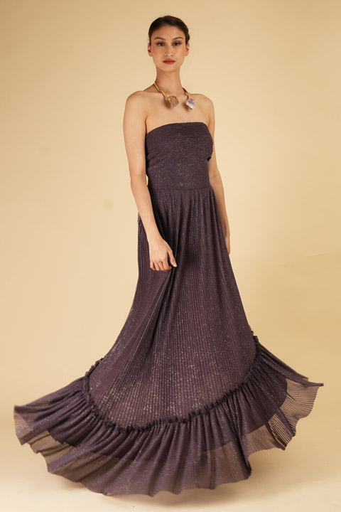 Purple Embellished Pleated Gown