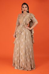 Light Beige Ambi Print Saree Set