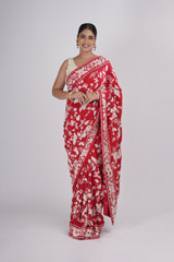 Off White Scallop Blouse And Red Saree